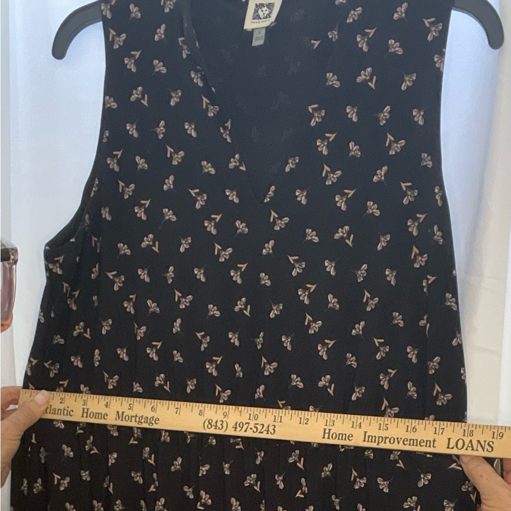 Anne Klein Black with pink Floral Print Sleeveless Midi Dress size 6 pockets - Picture 12 of 16